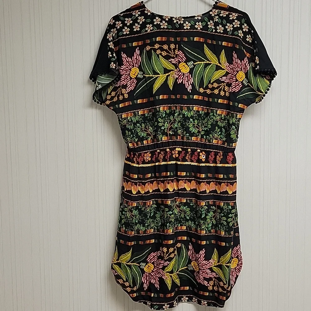 Farm Rio Nieves Floral Black Coverup Tunic Dress. Small. Colorful Viscose - Picture 7 of 9